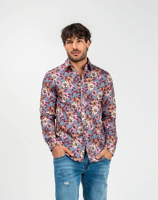 Camisa manga larga de flores para hombreCamisas manga largaGrisS