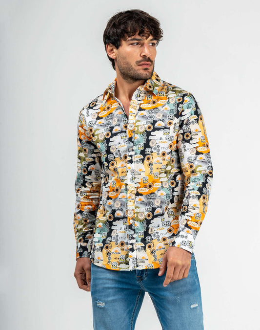 Camisa manga larga hippie para hombreCamisas manga largaNegroS