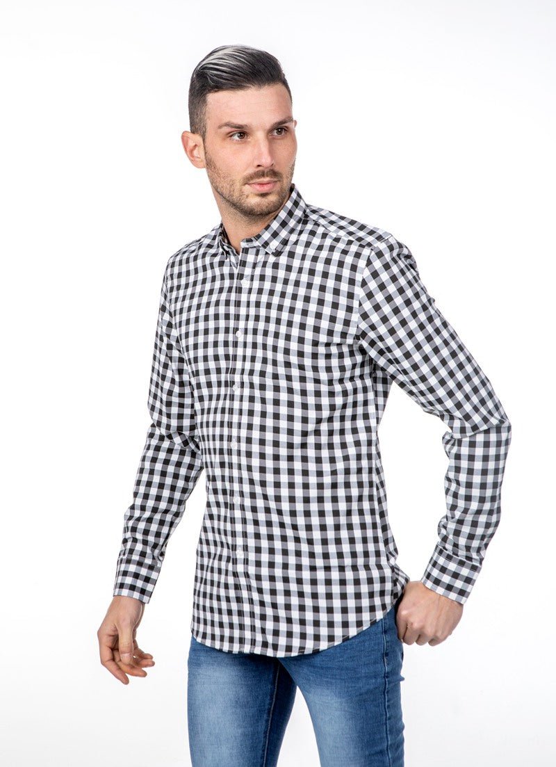 Camisa non-iron elastizado de cuadrosCamisas manga largaSNegro