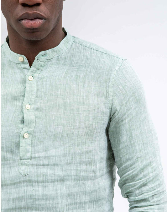 Camisa polera de lino verde cuello mao básicoCamisas manga largaVerde mentaS
