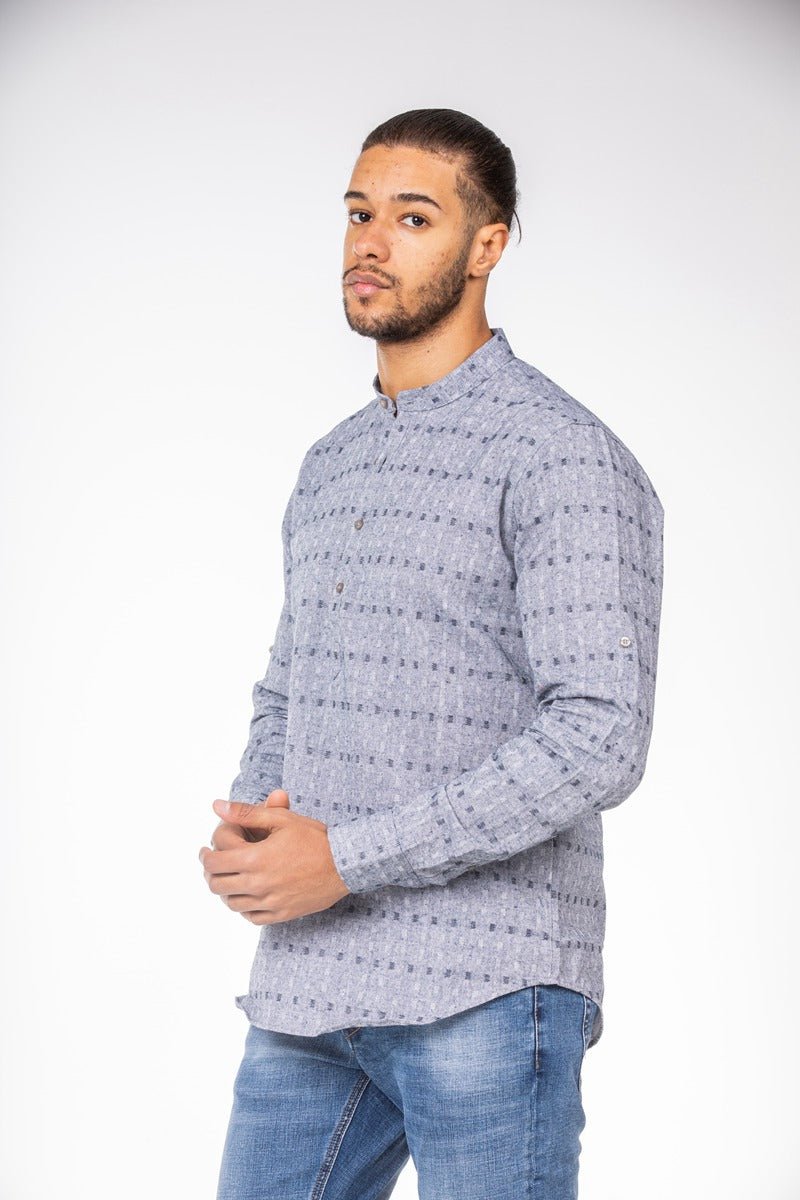 Camisa polera de puntos de cuadrados grisesCamisas manga largaSGris