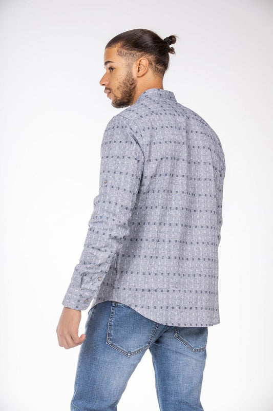 Camisa polera de puntos de cuadrados grisesCamisas manga largaSGris