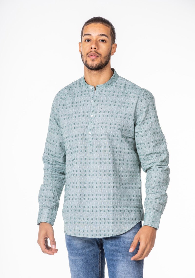 Camisa polera de puntos de cuadrados verdesCamisas manga largaSVerde