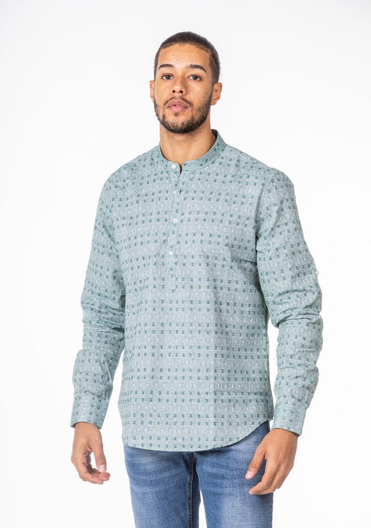 Camisa polera de puntos de cuadrados verdesCamisas manga largaSVerde