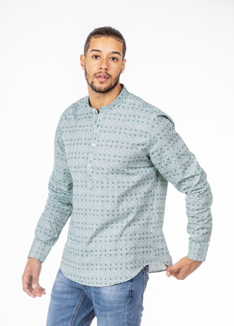 Camisa polera de puntos de cuadrados verdesCamisas manga largaSVerde