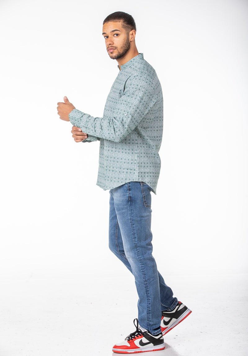 Camisa polera de puntos de cuadrados verdesCamisas manga largaSVerde