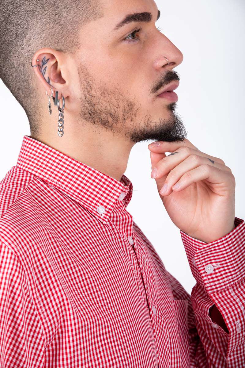 Camisa roja de cuadros pequeños con bolsilloCamisas manga largaRojoS