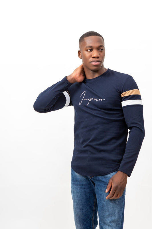 Camiseta azul con imperio bordadoCamisetas manga largaAzul marinoS