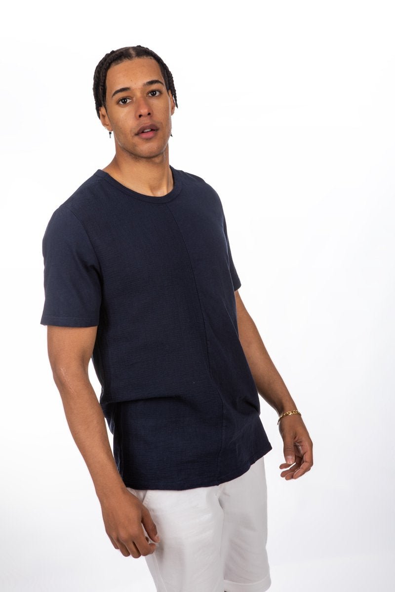 Camiseta de lino partidaCamisetas manga cortaAzul marinoS