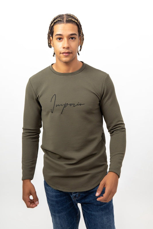 Camiseta verde de imperio con relieve de rayasCamisetas manga largaverde militarS