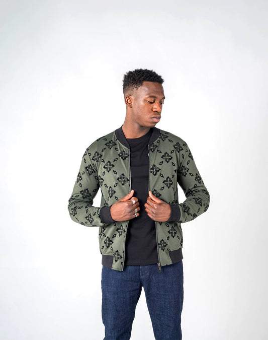 Chaqueta bomber de hombre jacquard flocado de estrellasAbrigos / ChaquetasVerde militarS