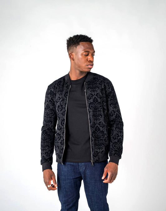 Chaqueta bomber de hombre jacquard flocado de floresAbrigos / ChaquetasNegroS