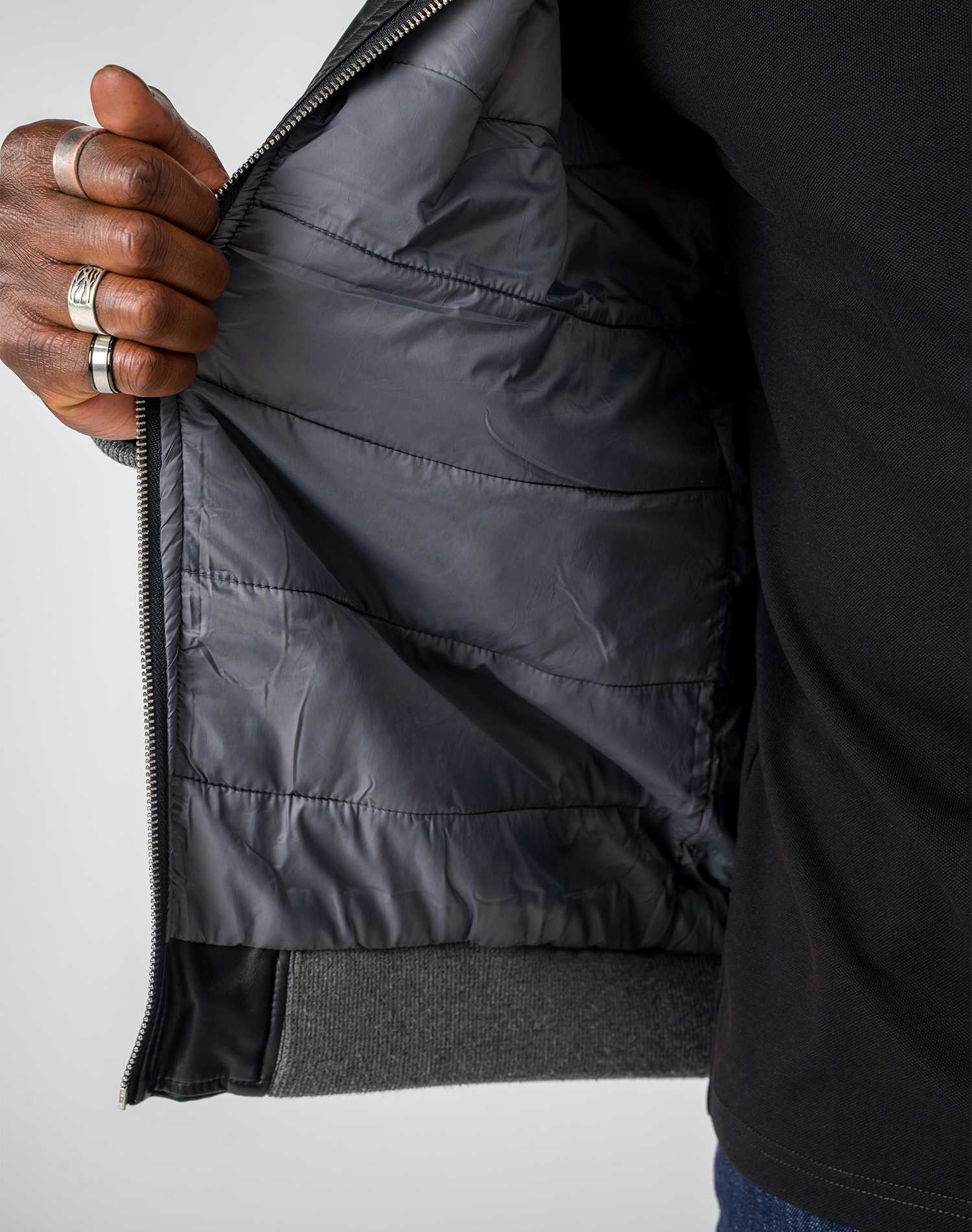 Chaqueta bomber de polipiel para hombresAbrigos / ChaquetasNegroS