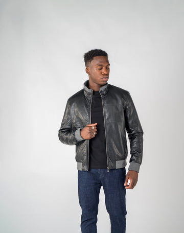 Chaqueta bomber de polipiel para hombresAbrigos / ChaquetasNegroS