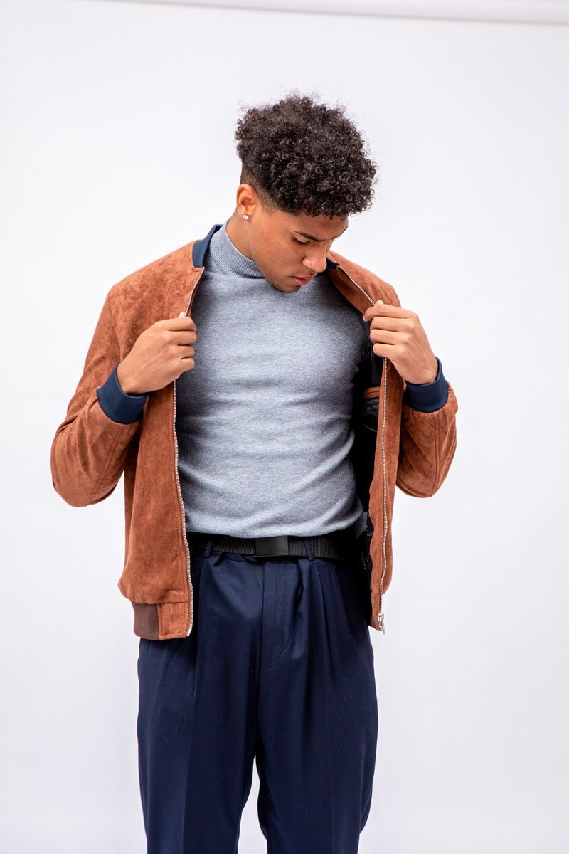 Chaqueta de ante camel con bordes contrasteAbrigos / ChaquetasCamelS