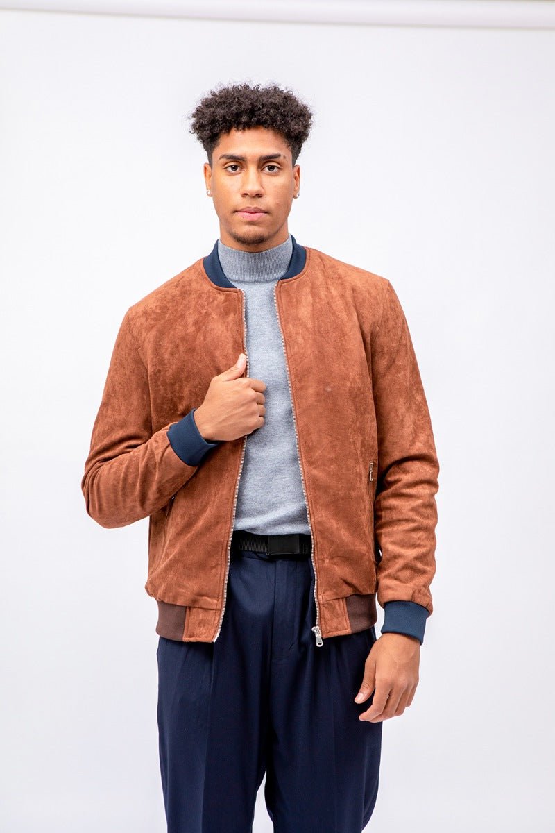 Chaqueta de ante camel con bordes contrasteAbrigos / ChaquetasCamelS