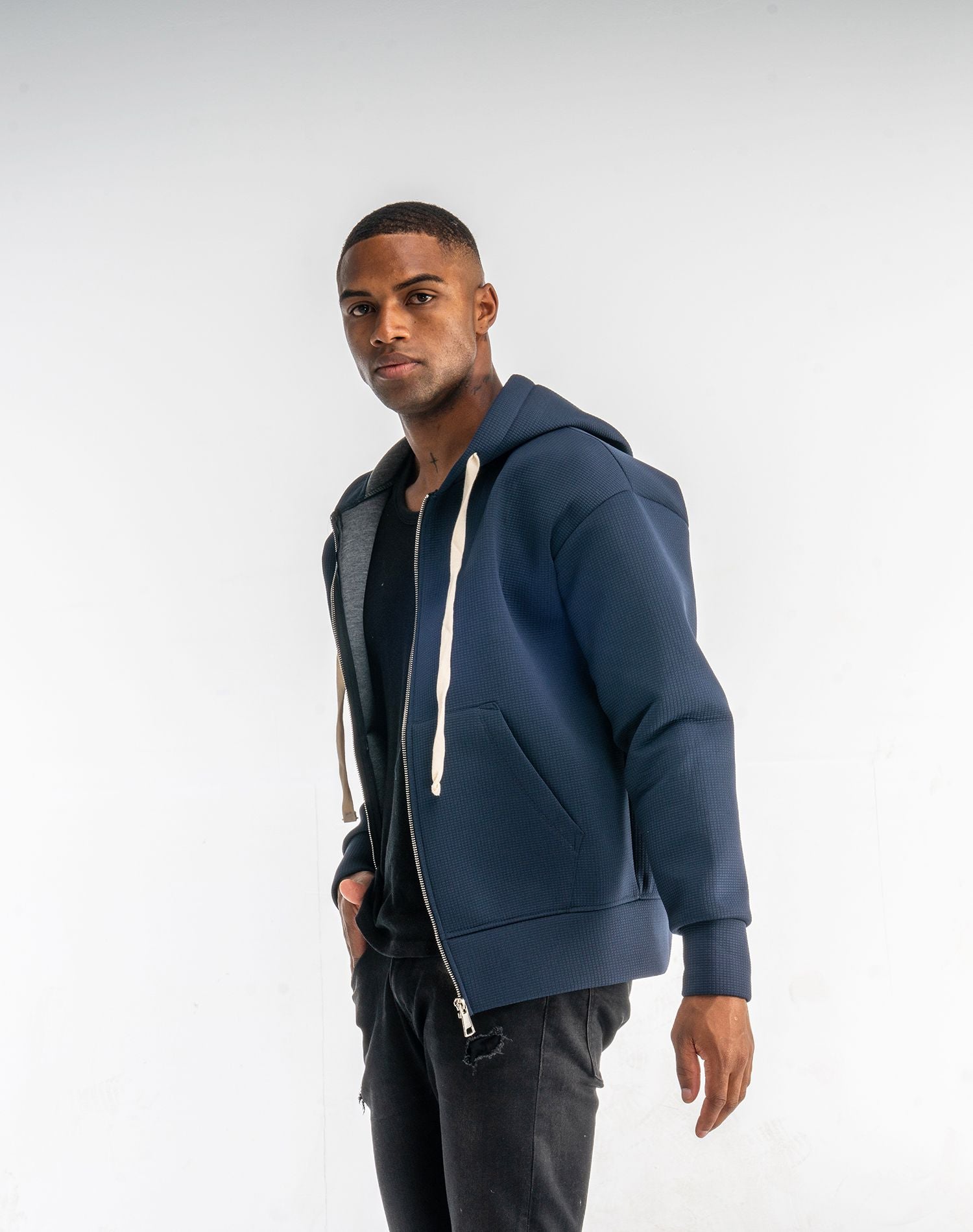 Chaqueta neopreno oversize de cuadros para hombresAbrigos / ChaquetasAzulS