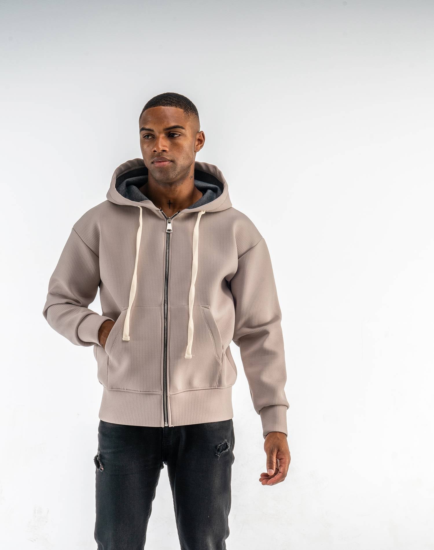 Chaqueta neopreno oversize de cuadros para hombresAbrigos / ChaquetasBeisS