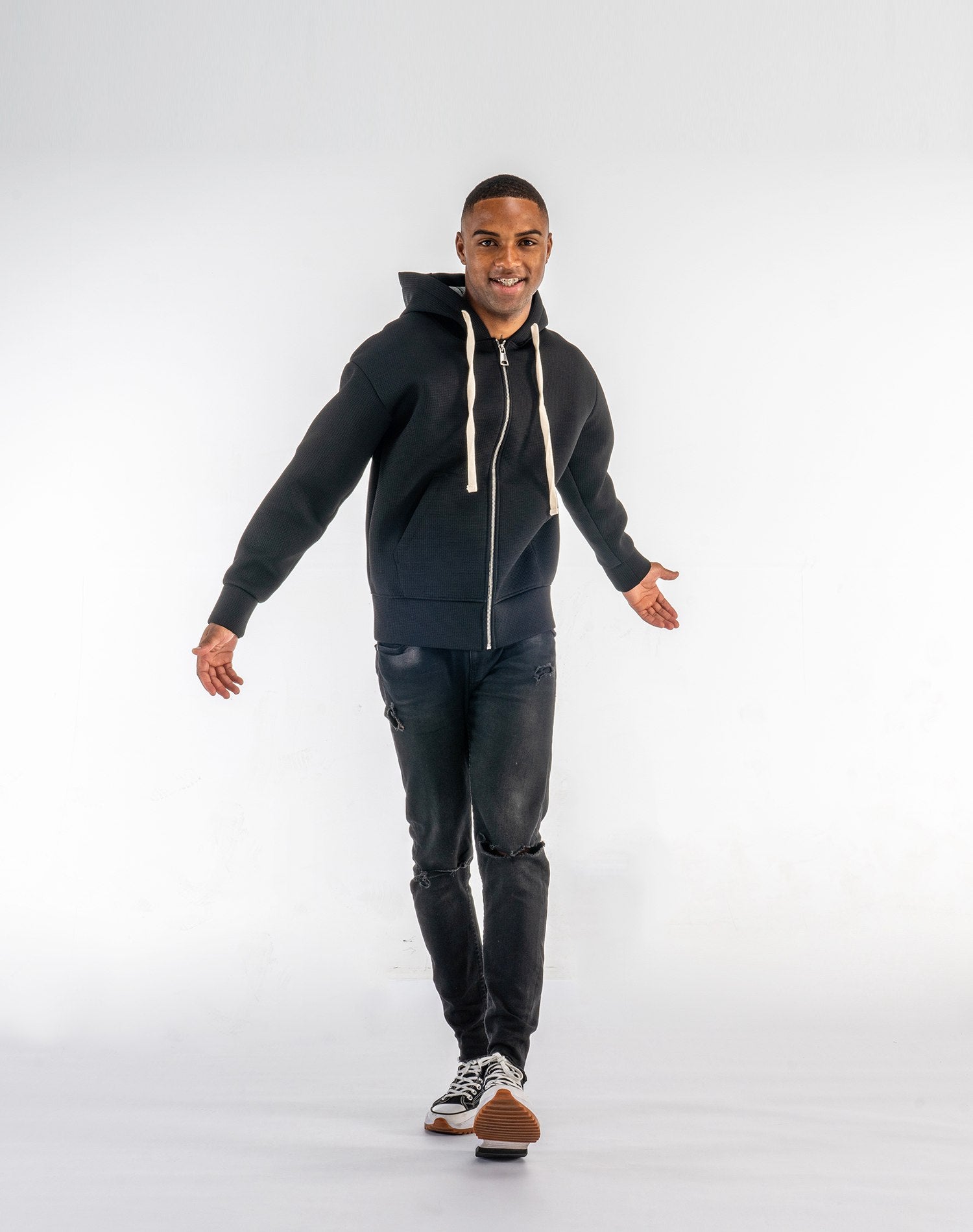 Chaqueta neopreno oversize de cuadros para hombresAbrigos / ChaquetasNegroS