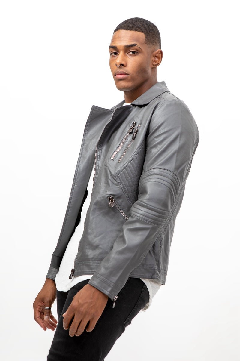 Chaqueta polipiel con solapa grisAbrigos / ChaquetasGranateS