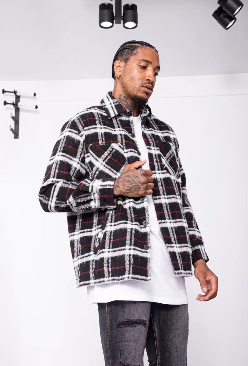 Chaqueta sobrecamisa oversize de cuadros B&WCamisas manga largaNegroS
