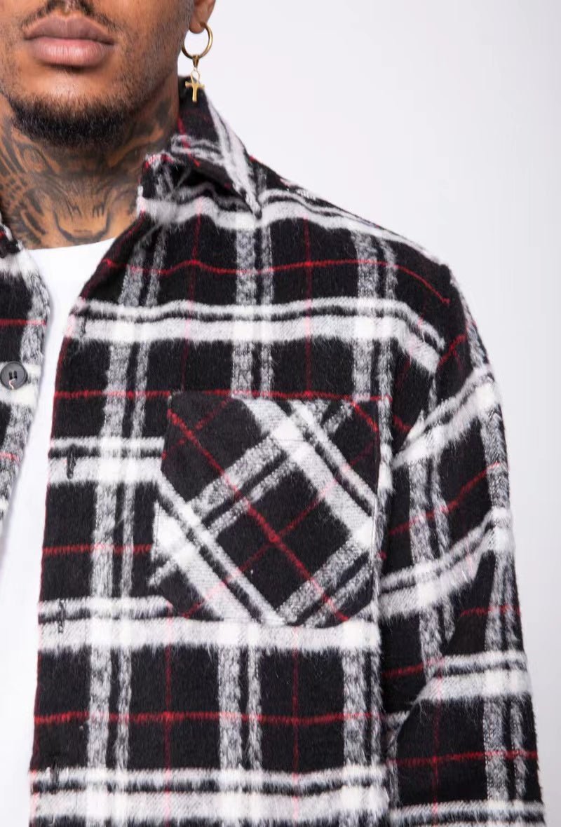 Chaqueta sobrecamisa oversize de cuadros B&WCamisas manga largaNegroS