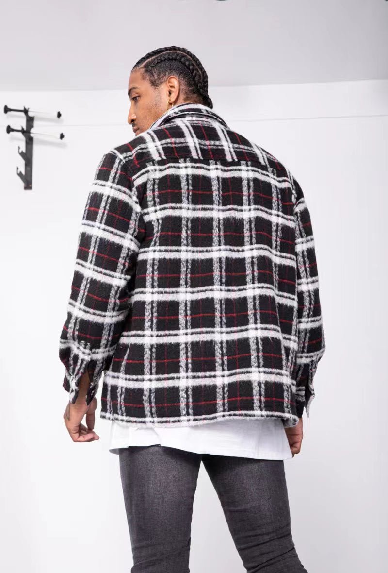 Chaqueta sobrecamisa oversize de cuadros B&WCamisas manga largaNegroS