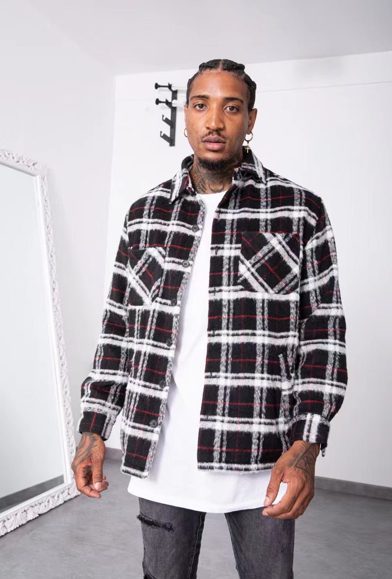 Chaqueta sobrecamisa oversize de cuadros B&WCamisas manga largaNegroS