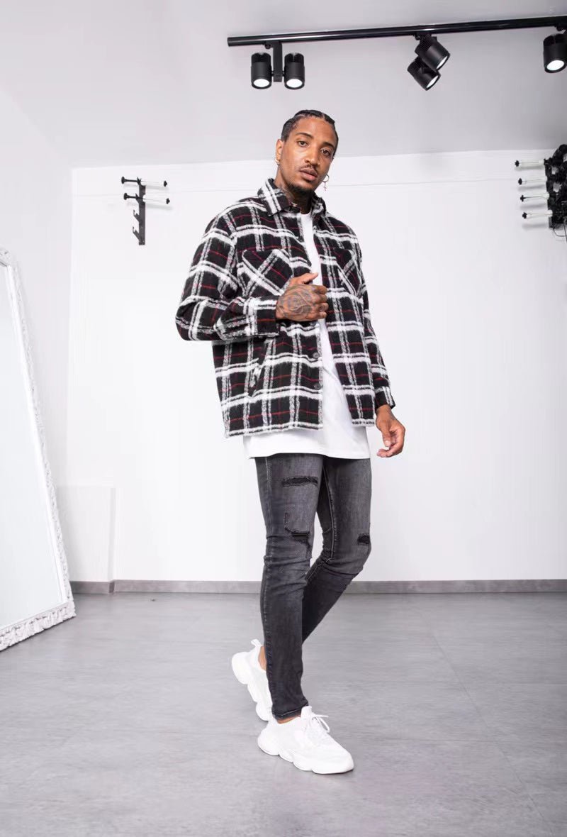 Chaqueta sobrecamisa oversize de cuadros B&WCamisas manga largaNegroS