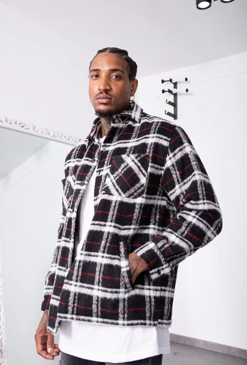 Chaqueta sobrecamisa oversize de cuadros B&WCamisas manga largaNegroS