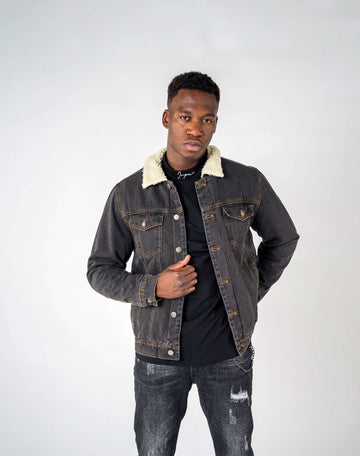 Chaqueta vaquera con borrego en el cuello negraAbrigos / ChaquetasNegroS
