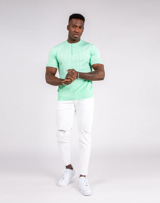 Polo de punto cuello mao con botones verde aguaPolosVerde aguaS