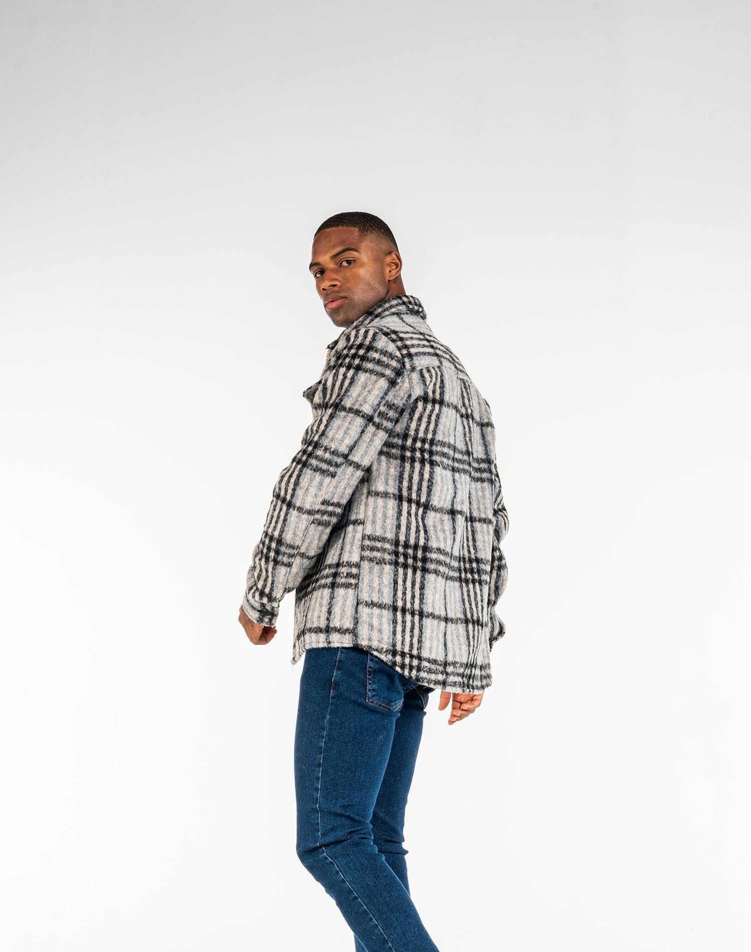 Sobrecamisa afieltrada de cuadros con peloCamisas manga largaNegroS
