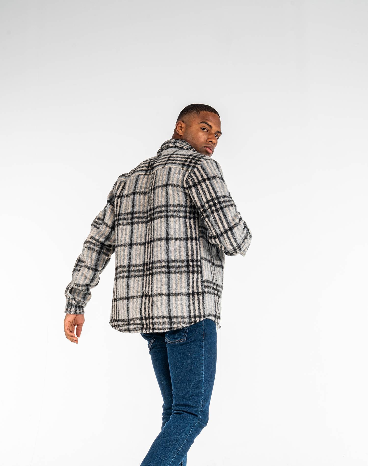 Sobrecamisa afieltrada de cuadros con peloCamisas manga largaNegroS