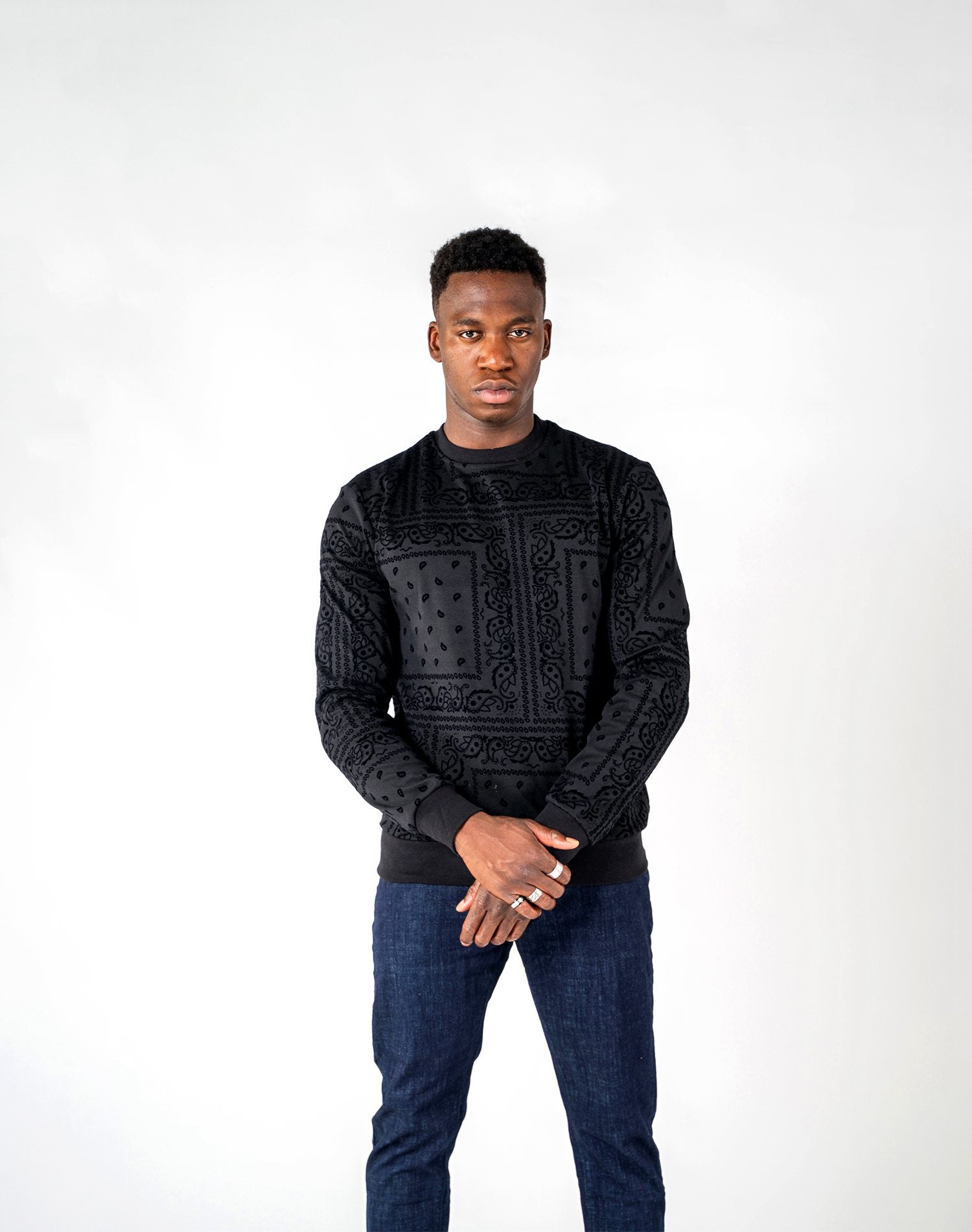 Sudadera jacquard flocado de cachemir/bandanaSudaderasNegroS