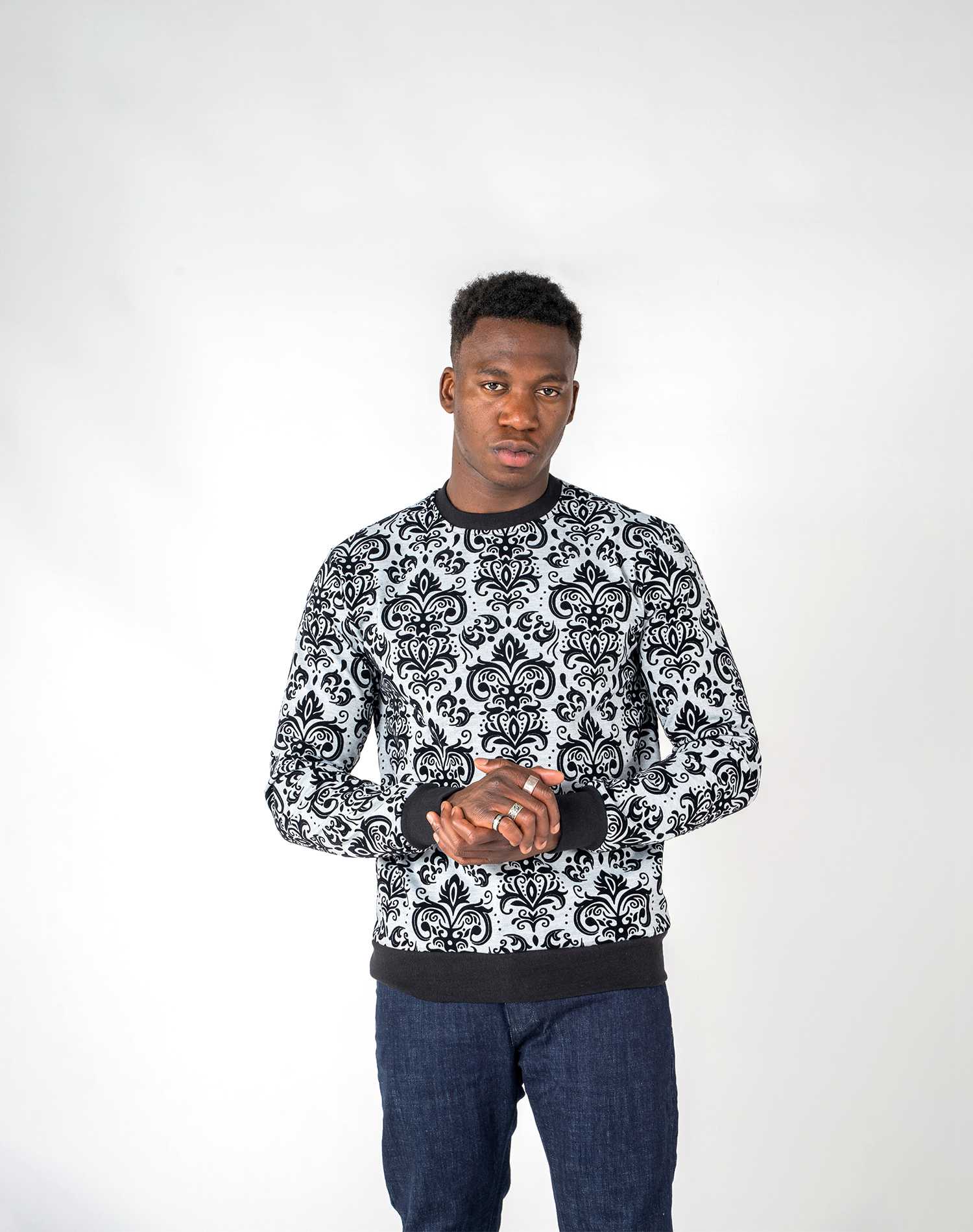 Sudadera jacquard flocado de floresSudaderasGrisS